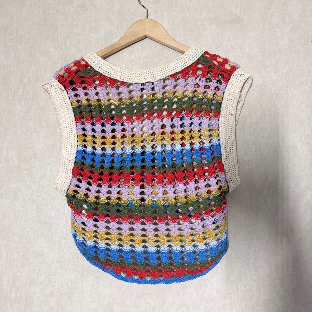 BDG Urban Outfitters Women’s Crochet Knit Tank Top V-Neck Crop Pullover Stripe S - Picture 6 of 12